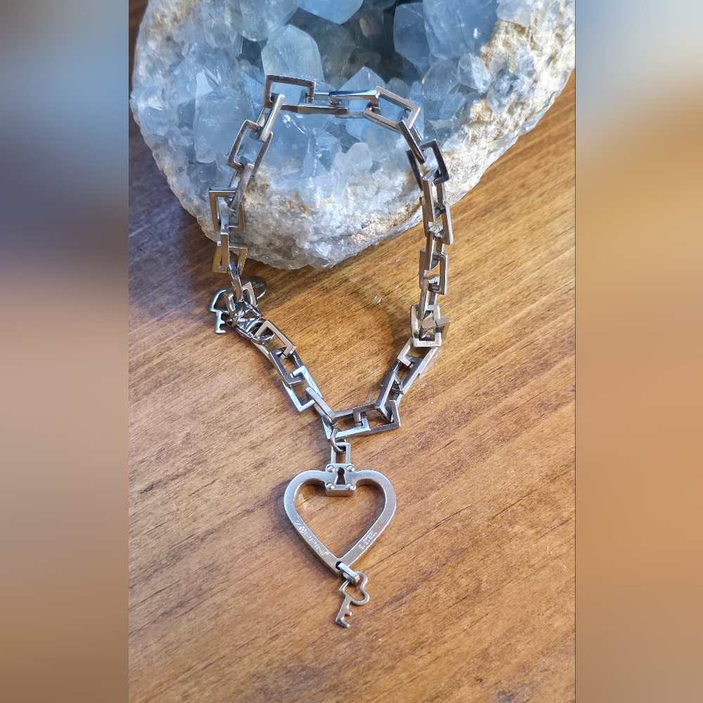 Zoppini Stainless Steel Heart & Key Charm Bracelet